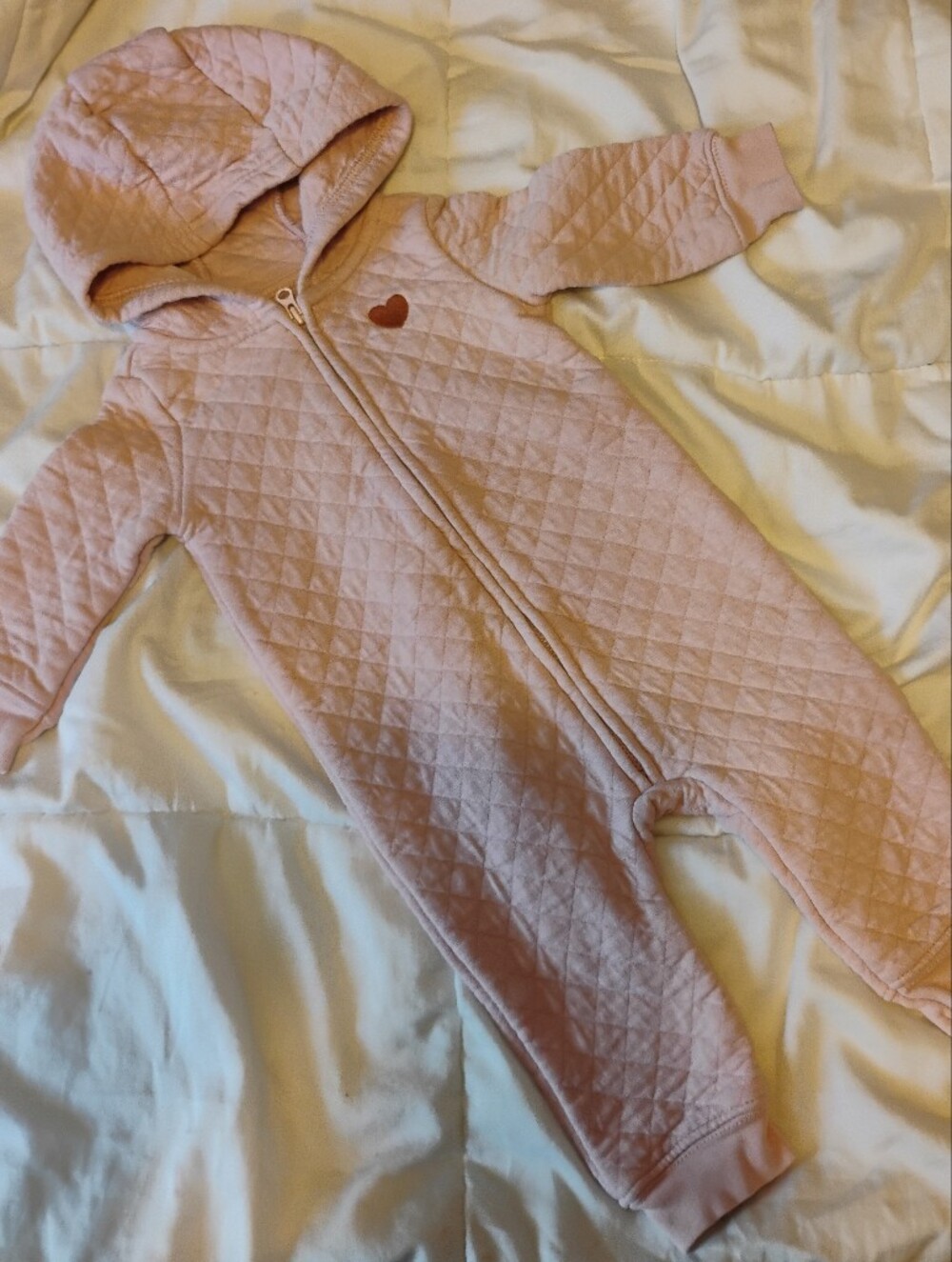 Carter's Quilted Light Pink Hooded Baby Romper
